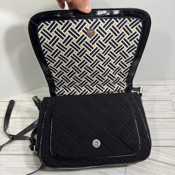 VERA BRADLEY QUILTED PATENT TRIM SATCHEL CROSSBODY PURSE BAG - Picture 3 of 12